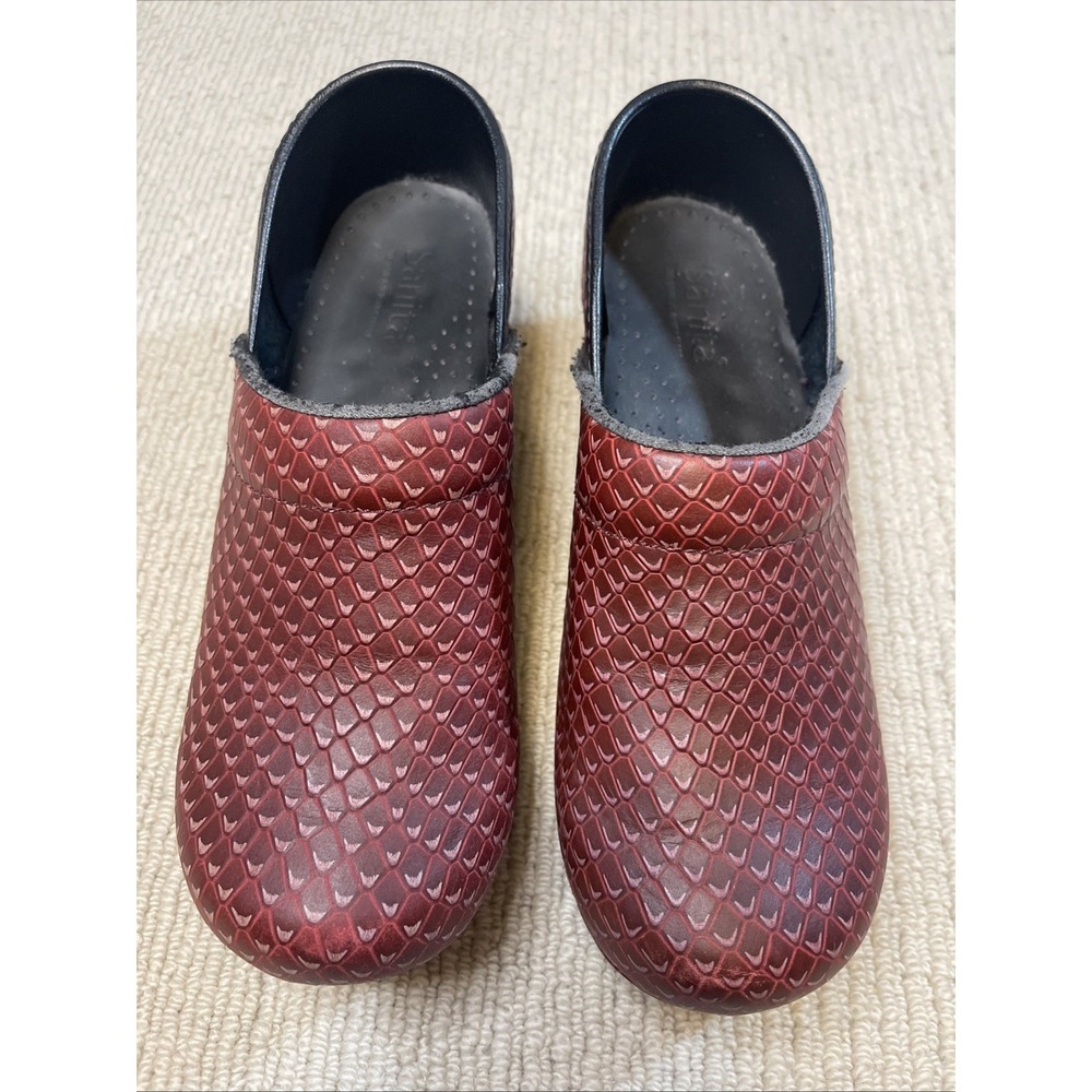 Sanita Original Danish Clogs Size 6.5-7 Red Leather Snakeskin Slip-On
